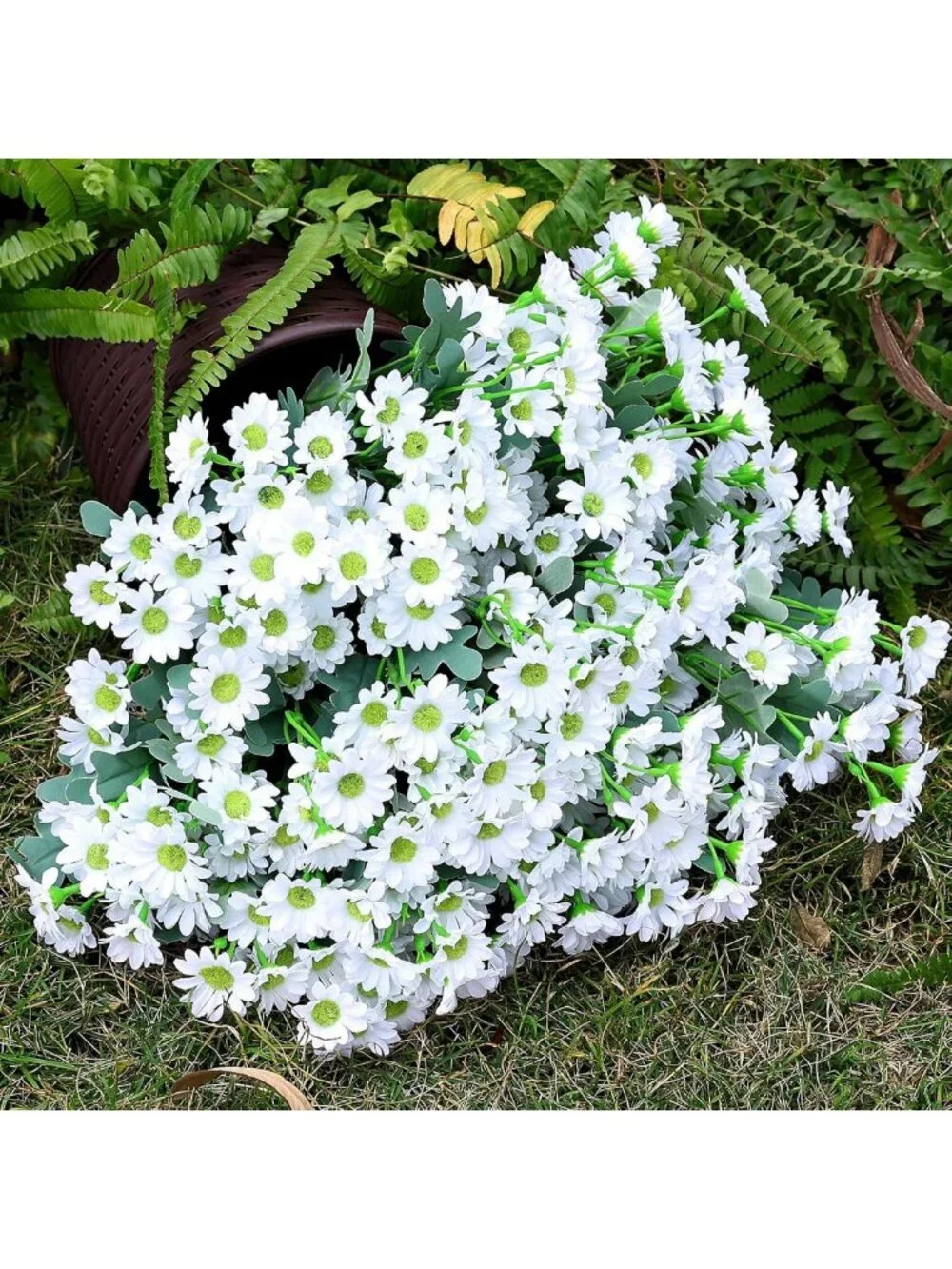 24 Bundles UV Resistant Artificial Daisy Flowers - Faux Mums for Home Garden